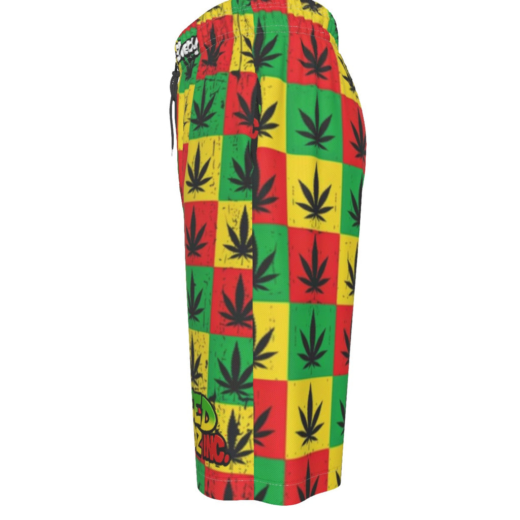 WHI Men's Rasta Chess Over-The-Knee Shorts
