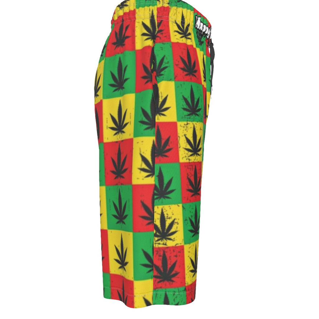 WHI Men's Rasta Chess Over-The-Knee Shorts